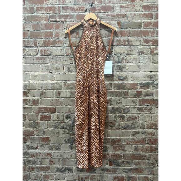 NEW Mac Duggal 5535 Lattice Sequin Halter Midi Dress - Copper - Size 4 - Picture 5 of 9